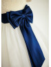 Short Sleeves Champagne Lace Ivory Tulle Knee Length Flower Girl Dress 